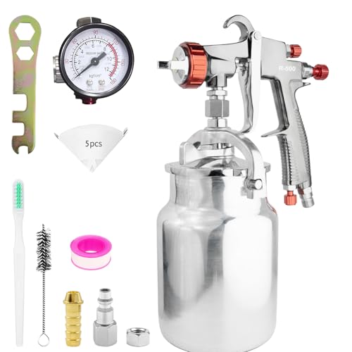 Image of R500 LVLP Spray Gun Air Paint Sprayer Gun Siphon Feed 1000CC Cup, with 1.7mm Nozzle & Air Regulator, Automotive Paint Gun for Cars & House Painting, Furniture, Fence, DIY