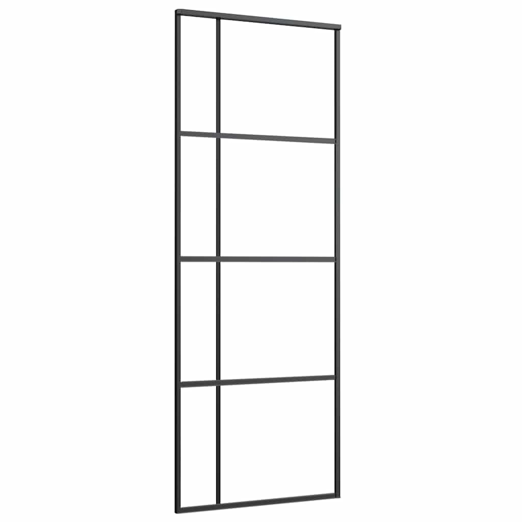 vidaXL Schiebetür Glasschiebetür Glastür SoftStop SoftClose Raumtrennung Innentür Zimmertür ESG Glas Aluminium mattiert 90x205cm Schwarz