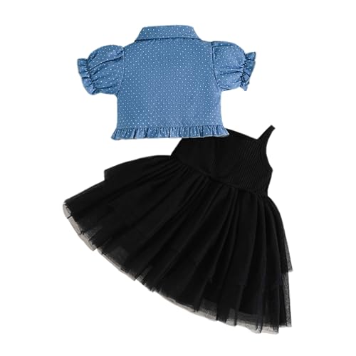 Baby Girl Summer Outfits Tulle Dress Sleeveless And Puff Sleeve Denim Jacket Baby Girl Clothes Set2
