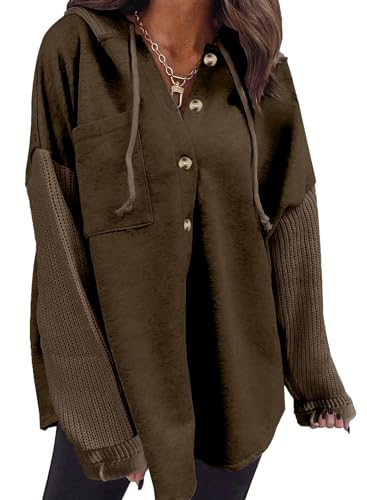 Image of SHEWIN Women Oversized Hooded Sweatshirt Loose Fit Casual Button Hoodies with Pocket 2026