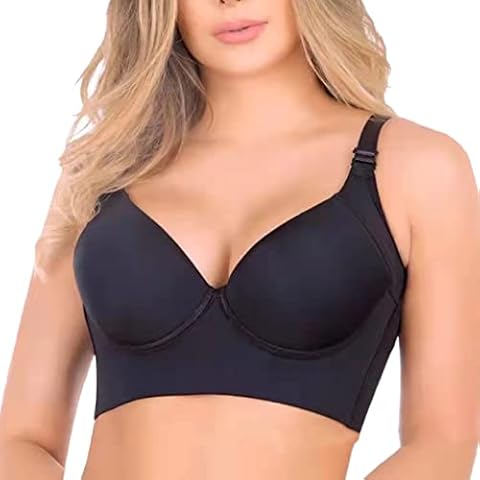 HshDUti Women's Seamless Plus Size Bra Padded Bra Underwire Bra Ultra Light T-Shirt Bra Everyday Bras Comfort Bra Push Up Bra Invisible Bralette Black 50D Cover