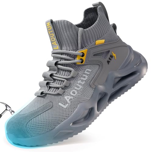 Image of LAoutun Steel Toe Shoes for Men Work Shoes Safety Sneakers Comfortable Lightweight Puncture Proof Slip on Indestructible Construction Work Shoes