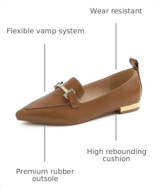Image of FEVERSOLE Women's Loafer Flat Pointed Deco Low Heel Fashion Slip On Dress Driving Office Shoes