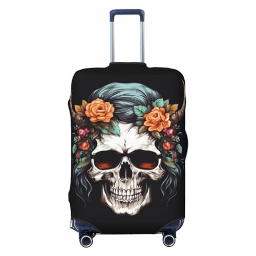 Flower Horn Skull Luggage Cover Protector Anti-Scratch Washable Fits 18-32 Inch Luggage-X-Large