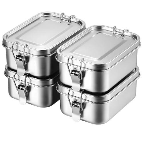 Packool 4 cajas Bento de acero inoxidable, 850 ml, reutilizables, para almacenamiento de alimentos, con clips con cerradura