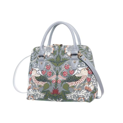 Signare Tapestry Hand Shoulder Bag Cross Body Purses Handbag Satchel Bag for Women In William Morris Strawberry Thief Grey | CONV-STGR2