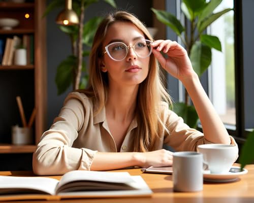 Image of HJSTES Blue Light Blocking Glasses Women Trendy Cat Eye Metal Frame Computer Reading Eyewear(White)