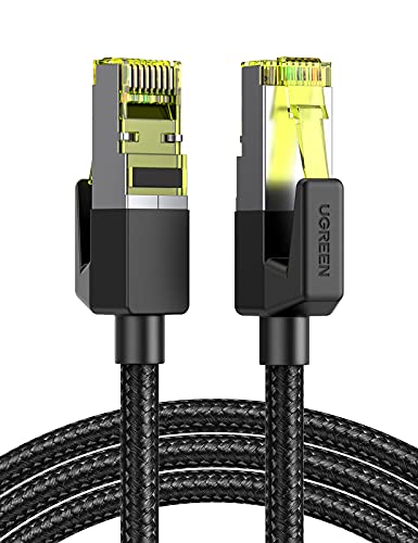 UGREEN Cat 7 Câble Ethernet Réseau RJ45 10Gbps 600MHz Double Blindage Noyau de Cuivre Nylon Tressé Compatible avec Routeur Switch Modem Décodeur TV Box PS5 PS4 Xbox Console de Jeux PC (15M)