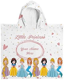 L&S PRINTS Kids Personalised Hooded Towel Poncho Princess Childrens Bathrobe Swim Bath Sun