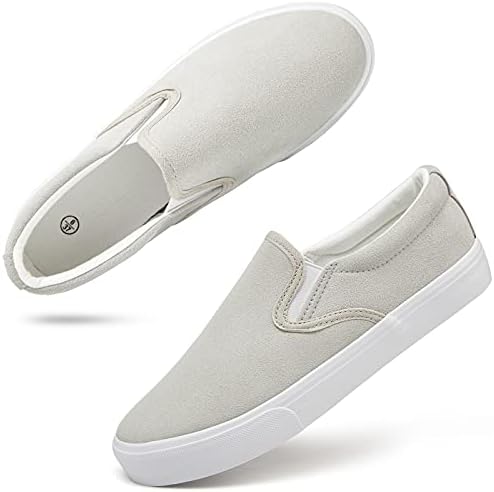 Women's Slip on Shoes Canvas Sneakers Loafers Non Slip Shoes Low Top Casual Shoes(Suede Grey.US8)