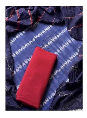 Image of Eddika women unstitched hand block printed cotton suit set with mulmul dupatta ehbpcswmd0120P
