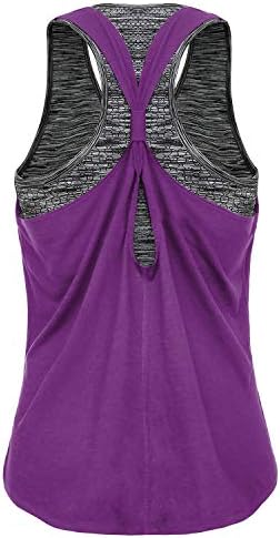 FAFAIR Workout Tank Tops for Women with Built in Bra Sports Gym Shirts Yoga Tops (Purple&Gray Bra, M)