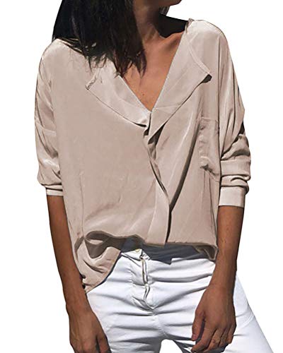 Minetom Damen Bluse Elegant V-Ausschnitt Langarm Casual Oberteile Hemd Lose...