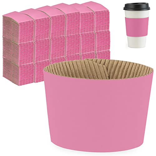 Image of FMP Brands [500 Pack] Pink Coffee Cup Sleeves Disposable for Hot Drinks, Durable Corrugated Cardboard Cup Sleeves for 10-24 oz Cups, Beverage Insulator and Hand Protection for Hot & Cold Drinks
