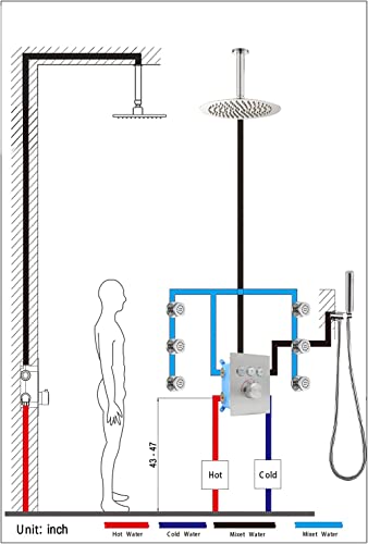 Zygolvq Brushed Nickel Shower System With Body Jets -16" Ceiling Rainfall Round Shower Head With 2-Function Handheld, Can Used All Functions At The Same Time #TOP6