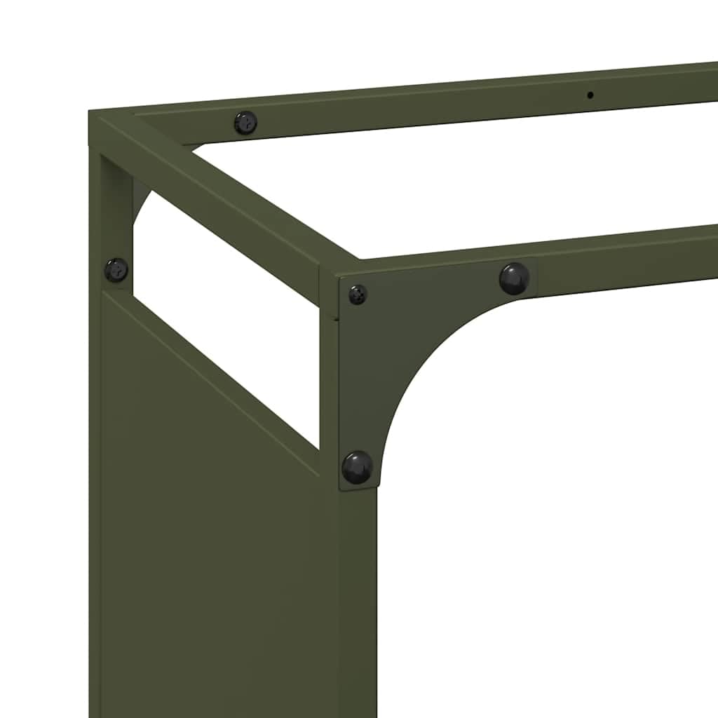 Brennholzregal Olivgrün 44x28x65 cm aus kaltgewalztem Stahl, wetterfestes Holzregal für Kamin, Ofen, Garten, Wohnzimmer, Terrasse, stabile Lagerung, Ordnung, trockenes Stapeln, Holzständer