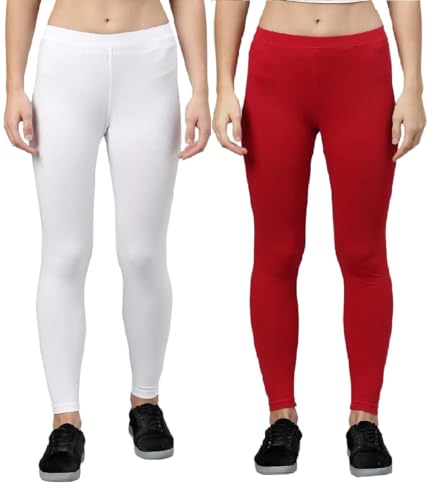 Image of ZAYANQA Combo of 2 Slim Fit Women /Girls Solid Stretchable Cotton Ankle Length Leggings with Ultrasoft Wide Elastic Waistband |Comfortable |Fashionwear|