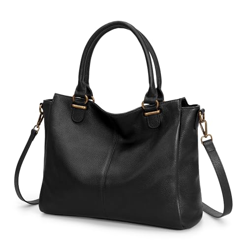 befen Black Soft Real Leather MediumTote Bag for Women, Womens