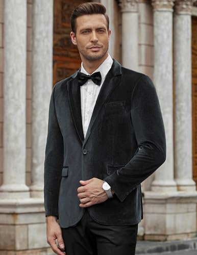 COOFANDY Men's Velvet Blazer Notched Lapel Velour Suit Jacket One Button Tuxedo Jackets for Wedding Prom Party Dinner2