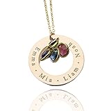 Custom Family Name Necklace with Birthstones, Children Kids, Mommy Mom, Grandma, Personalized,...