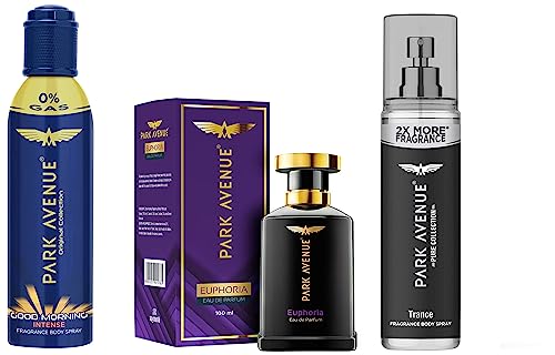 Image of Park Avenue Euphoria Eau De Parfum For Men, 100Ml & Pure Collection Trance Fragrance Body Spray For Men, 135Ml & Good Morning Perfume Intense Body Spray, 108 Ml /130 Ml