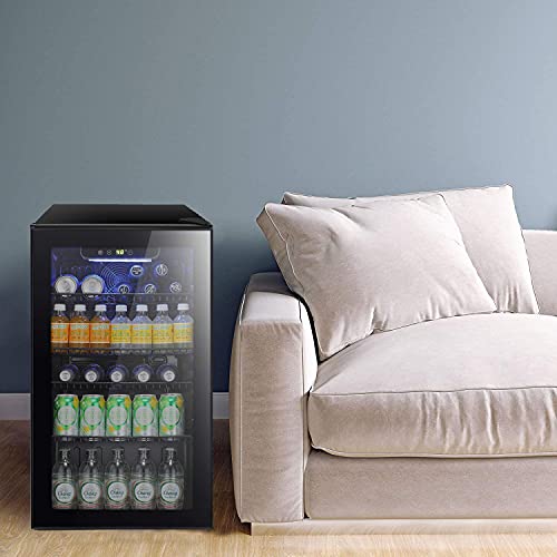 Antarctic Star Beverage Refrigerator Cooler - 120 Can Mini Fridge Glass Door For Soda Beer Or Wine Small Drink Dispenser Clear Front For Home, Office Or Bar,3.2Cu.ft.（Black） #TOP5