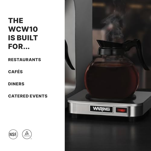 Image of Waring Commercial WCW10 Cafe Deco Single Coffee Carafe Warmer, 120V, 5-15 Phase Plug, Single Burner Silver