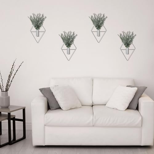 Image of Jexine Hanging Planters with Artificial Eucalyptus Metal Hanging Vase Indoor Plants Holder Modern Geometric Boho Bathroom Wall Decor for Living Room Home Office(Chrome Sliver,8 Pcs)