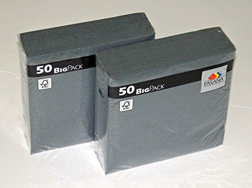 Servilletas de 100 piezas FASANA - Servilletas de papel de 3 capas gris - Código de color: gris elefante 250 - Servilleta 1/4 veces Tamaño: 33x33 cm 13x13 pulg - Servilletas deco