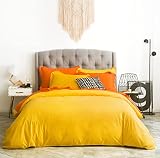 SUSYBAO Yellow Duvet Cover Queen 100% Cotton 3 Pieces Set 1 Warm Mustard Yellow Duvet Cover with Zipper Ties 2 Pillow Shams Vibrant Yellow Winter Bedding Set Soft Breathable