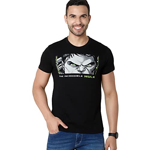 Image of Free Authority Hulk Printed Regular Fit Black Cotton Men's T-Shirt