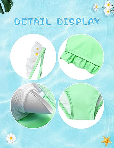 Girls Swimsuit Girls Bathing Suit 2 Piece Swimsuit Swimsuit For Girls 10 12 Daisy Print Bathing Suit Mesh Ruffle Trim Bikinis Tankini Sets Swimwear With Cover Up Skirt 11-12 Years Green #TOP6