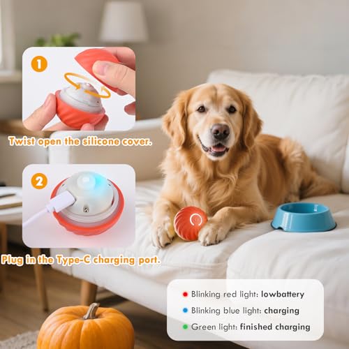 Gerbala hundespielzeug Ball, Selbstrollender Hund, Interaktives Hundespielzeug Mit USB-Ladekabel, Interaktives Hunde Ball Spielzeug für langeweile drinnen draußen (B)