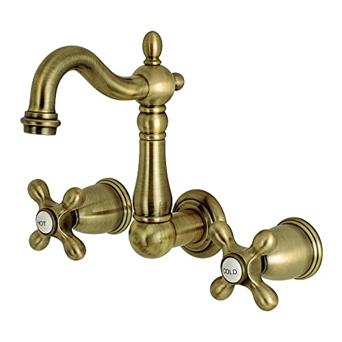 Up To 40% OFF Kingston Brass KS1223AX 8-Inch Center Wall Mount Bathroom Faucet, Antique Brass