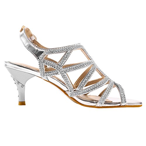 SheSole Women's Rhinestone Dress Sandals Low Heel Prom Wedding Shoes - Image 4