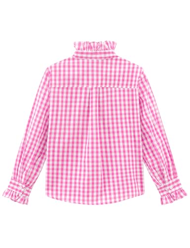 Noomelfish Girls Ruffle Button Down Uniform Dress Shirts Kids Plaid Western Long Sleeve Blouse Tops (5-14 Years)3