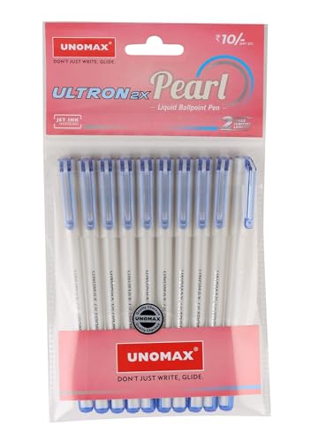 Image of Unomax Ultron 2X Pearl Liquid Ball Point Pen | Premium Matt Finish | Double Writing Length | Jet Ink Technology (Pack of 20) (Blue)