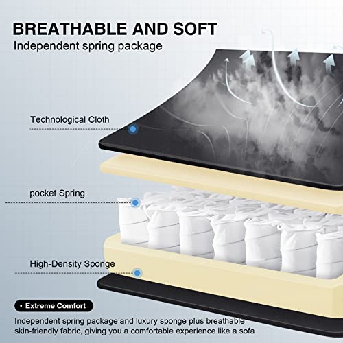 Sedia da gaming, ergonomica, da scrivania, con superficie in tessuto, cuscino a molla, braccioli di collegamento e poggiapiedi, Nero - Sedia gaming - Immagine 2