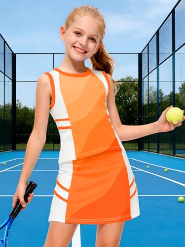 Image of AOBUTE Girls Tennis Golf Outfit Tank Top and Skirt with Shorts Set 4-12 Years
