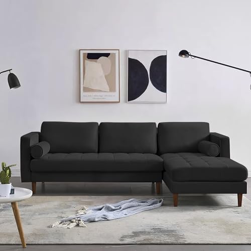 Image of Lezra RHS 4 Seater L Shape Sofa Set for Living Room (Black Fabric) Premium Fabric Sofa