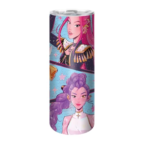 UBBY Demon Hunters Botella de agua de 590 ml a prueba de fugas con pajita y asa, taza para beber de acero inoxidable para trabajo, viajes, actividades al aire libre, escuela (con pósters)