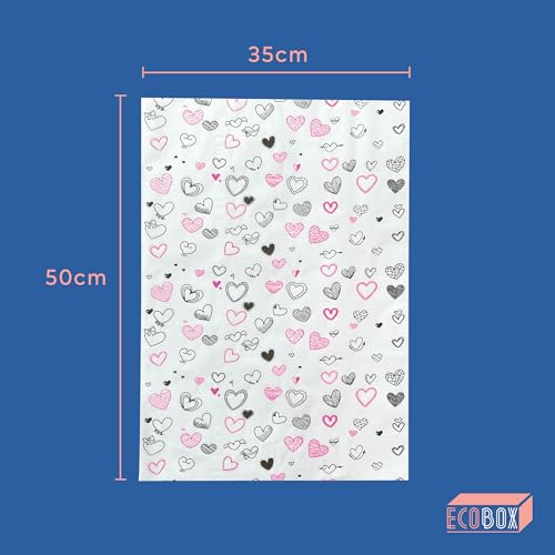 Papel De Seda Premium Decorado Coração 30x70cm 100 Folhas Cor: Preto e Rosa