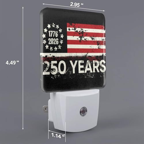 Image of 250th American Flag Night Light Set of 2, 250 Years Anniversary Auto Sensor LED Dusk-to-Dawn Nightlights, Plug-in Sensor Lamp for Bedroom Kitchen Hallway Stairs Decorative