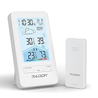 Raddy V4 Wireless Weather Station with Outdoor Sensor, indoor outdoor Temperature & Humidity Monitor with Atomic Clock, Weather Forecast, Dual Alarm, USB-C Rechargeable, 5-Level Backlight for Home