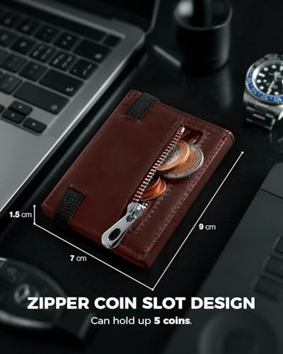 Contacts RFID Blocking Minimalist Tri-Fold Slim Credit Card Genuine Leather Wallet with Upto 6 Card Slots Including 1 ID Window, 1 Banknote Compartments and Coin Pocket (Brown-New) 3 41qTUZNTPOL