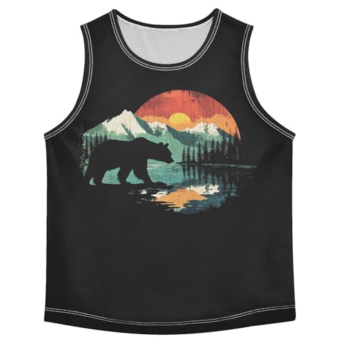 Boys Tank Top Shirts Colorful Retro Bear Forest Sleeveless T-Shirts Crew Neck for Kids Clothing Children