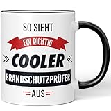 JUNIWORDS Tasse, So sieht ein richtig cooler Brandschutzprüfer aus, Schwarz (5808151)