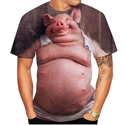 BLULOO Tshirt Herren Sommermänner T -Shirt Tier Schwein Muster 3D -Druck Männer Kurzarm T -Shirt Lustige Schwein Lässige Sommer -T -Shirts-E,2XL