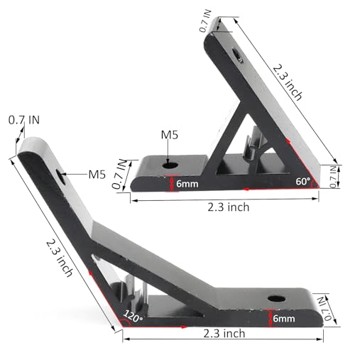 Image of 3Pcs 60deg, 3Pcs 120deg 2020 Aluminum Extrusion T Slot Angle Bracket 20 Series Extruded Hardware 60 Degree Joint Corner Connector for 60 120 Degree 20 /20 80 20 2040 Black Aluminum Profile