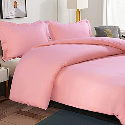 NTBAY 3 Pieces 100% Brushed Microfiber Light Grey Double Duvet Cover Set, Super Soft Bedding Set, Solid Color Zippered Comforter Cover with Ties and 2 Oxford Pillowcases (Double, Light Grey)